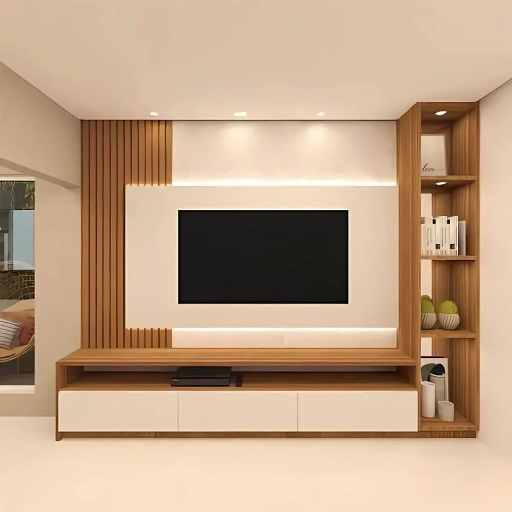 Living con mueble de TV a medida, línea residencial